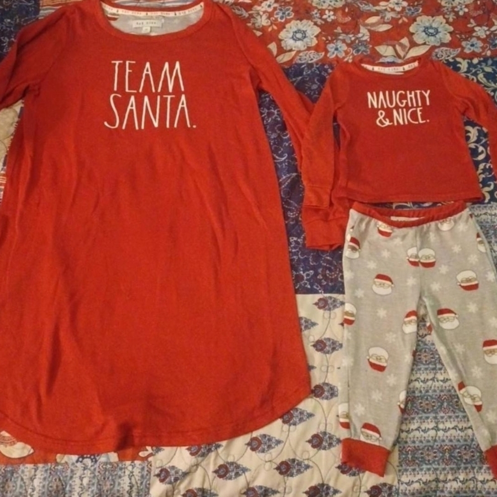 Rae Dunn Red and Gray Mommy And Me Pajama Set Bundle